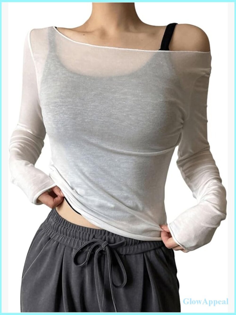 Sheer Mesh Off Shoulder Long Sleeve Top Going Out Party Club